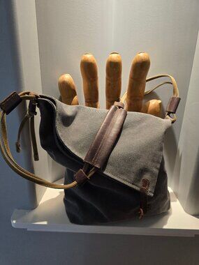 Waxed Canvas and Leather crossbody hobo/messeger bag, grey